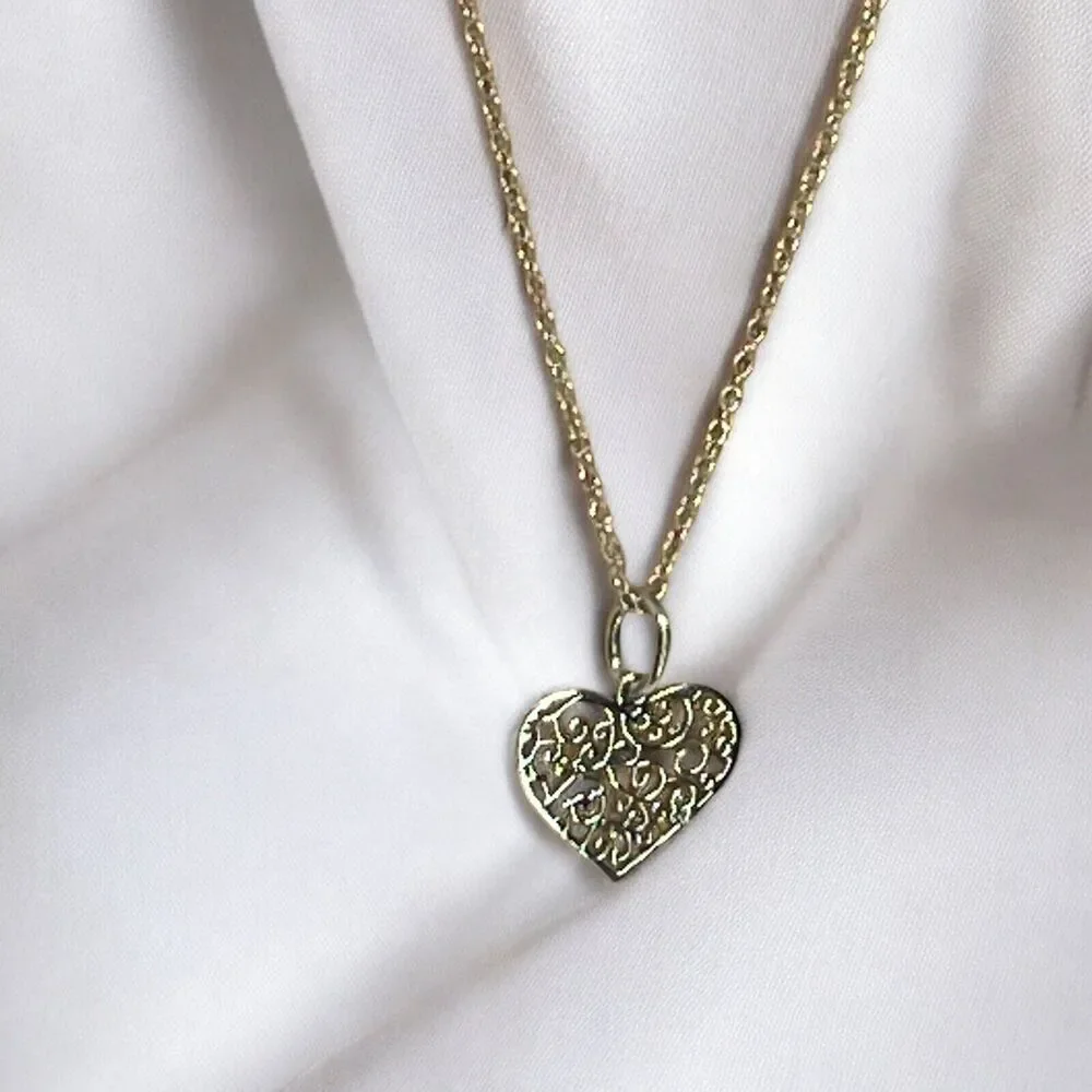 Sterling Silver Heart Filigree Pendant Necklace Open Work Stylish Fashion NEW